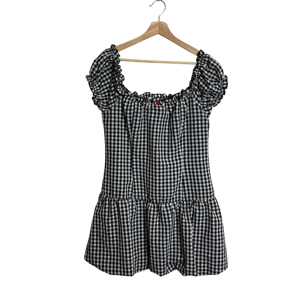 Free For All XL Gingham Cap Sleeve Bubble Skirt Mini Dress Cottagecore Coquette